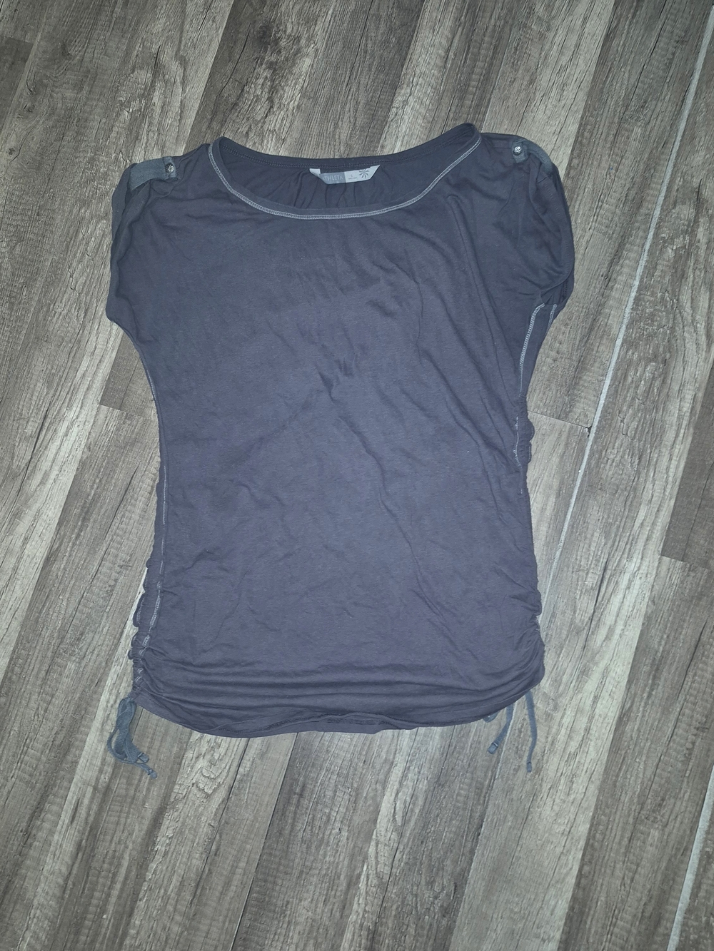 Athleta Charcoal Gray Short Sleeve Drawstring Top